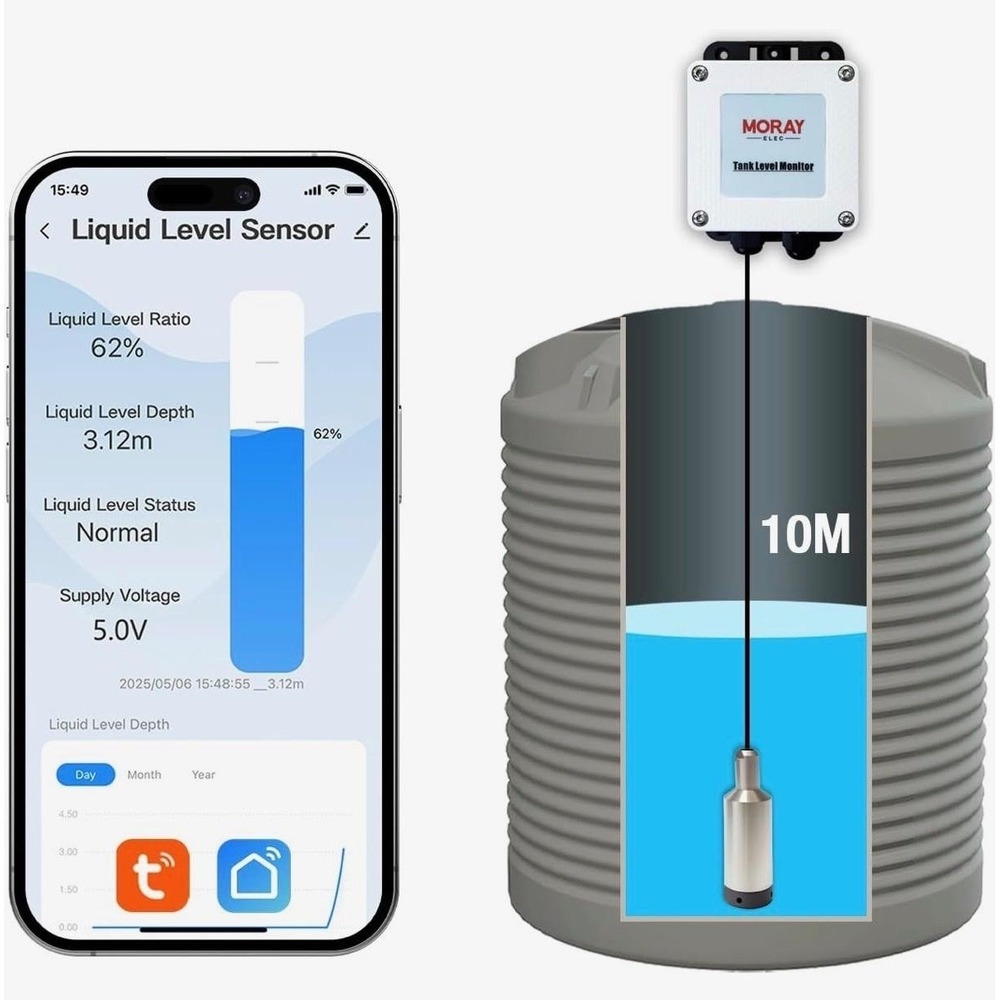MORAY ELEC ME202W 10m WiFi Water Level Sensor Smartlife APP IP67 Tank Gauge
